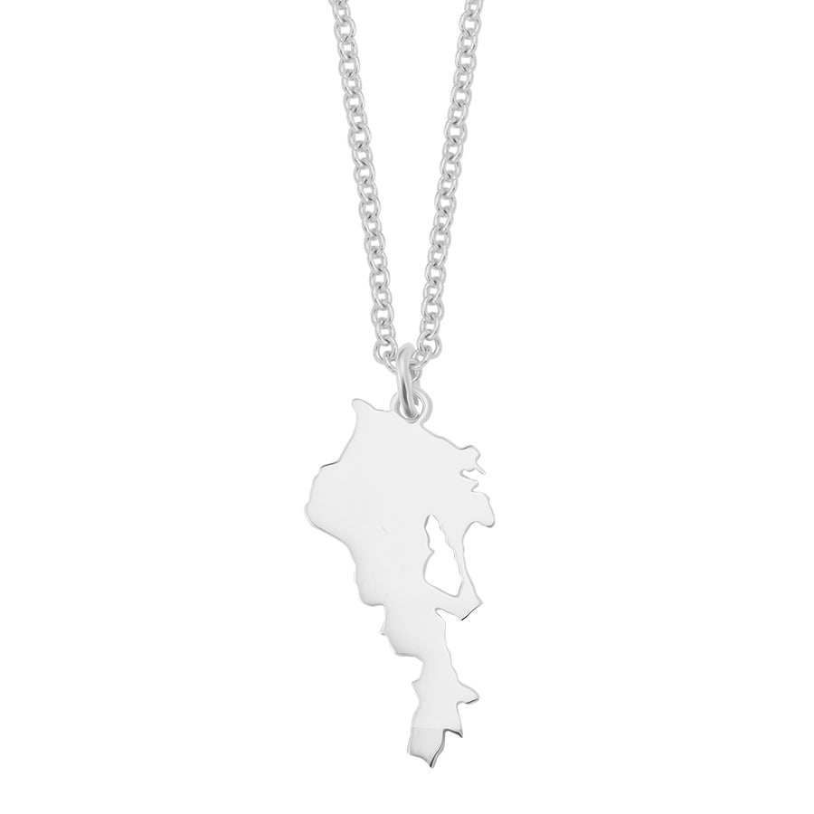 Armenia Map with Lake Sevan Pendant Necklace in Sterling Silver